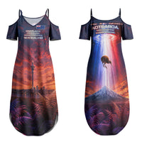 New Zealand Aotearoa Kiwi UFO Family Matching Summer Maxi Dress and Hawaiian Shirt Sci-Fi Galaxy Sunset Sky Tower And Mountain TS04 Mom's Dress Blue Red - Polynesian Pride