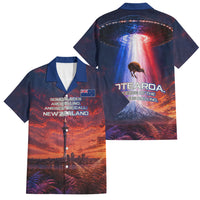 New Zealand Aotearoa Kiwi UFO Family Matching Summer Maxi Dress and Hawaiian Shirt Sci-Fi Galaxy Sunset Sky Tower And Mountain TS04 Dad's Shirt - Short Sleeve Blue Red - Polynesian Pride