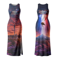 New Zealand Aotearoa Kiwi UFO Family Matching Tank Maxi Dress and Hawaiian Shirt Sci-Fi Galaxy Sunset Sky Tower And Mountain TS04 Mom's Dress Blue Red - Polynesian Pride