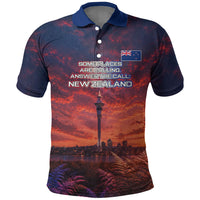 New Zealand Aotearoa Kiwi UFO Polo Shirt Sci-Fi Galaxy Sunset Sky Tower And Mountain TS04 Blue Red - Polynesian Pride