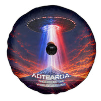 New Zealand Aotearoa Kiwi UFO Spare Tire Cover Sci-Fi Galaxy Sunset Sky Tower And Mountain