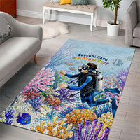 Fiji Taveuni Rainbow Reef Area Rug Scuba Diver Vibrant Undersea Coral Garden Watercolor