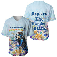 Fiji Taveuni Rainbow Reef Baseball Jersey Scuba Diver Vibrant Undersea Coral Garden Watercolor