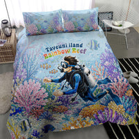 Fiji Taveuni Rainbow Reef Bedding Set Scuba Diver Vibrant Undersea Coral Garden Watercolor