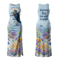 Fiji Taveuni Rainbow Reef Couples Matching Tank Maxi Dress and Long Sleeve Button Shirt Scuba Diver Vibrant Undersea Coral Garden Watercolor