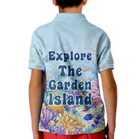 Fiji Taveuni Rainbow Reef Kid Polo Shirt Scuba Diver Vibrant Undersea Coral Garden Watercolor