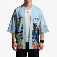 Fiji Taveuni Rainbow Reef Kimono Scuba Diver Vibrant Undersea Coral Garden Watercolor
