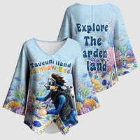 Fiji Taveuni Rainbow Reef Kimono Sleeve Blouse Scuba Diver Vibrant Undersea Coral Garden Watercolor