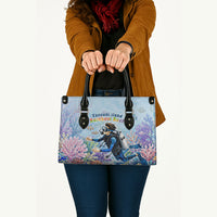 Fiji Taveuni Rainbow Reef Leather Bag Scuba Diver Vibrant Undersea Coral Garden Watercolor