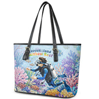 Fiji Taveuni Rainbow Reef Leather Tote Bag Scuba Diver Vibrant Undersea Coral Garden Watercolor