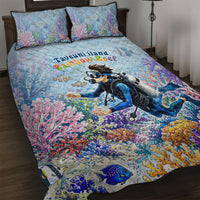 Fiji Taveuni Rainbow Reef Quilt Bed Set Scuba Diver Vibrant Undersea Coral Garden Watercolor