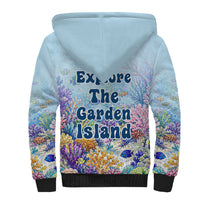 Fiji Taveuni Rainbow Reef Sherpa Hoodie Scuba Diver Vibrant Undersea Coral Garden Watercolor