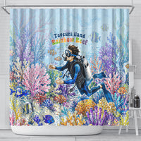 Fiji Taveuni Rainbow Reef Shower Curtain Scuba Diver Vibrant Undersea Coral Garden Watercolor