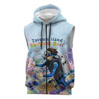 Fiji Taveuni Rainbow Reef Sleeveless Zip Hoodie Scuba Diver Vibrant Undersea Coral Garden Watercolor