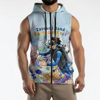 Fiji Taveuni Rainbow Reef Sleeveless Zip Hoodie Scuba Diver Vibrant Undersea Coral Garden Watercolor