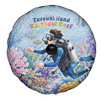 Fiji Taveuni Rainbow Reef Spare Tire Cover Scuba Diver Vibrant Undersea Coral Garden Watercolor