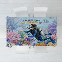 Fiji Taveuni Rainbow Reef Tablecloth Scuba Diver Vibrant Undersea Coral Garden Watercolor