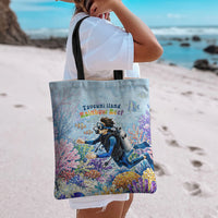 Fiji Taveuni Rainbow Reef Tote Bag Scuba Diver Vibrant Undersea Coral Garden Watercolor