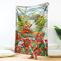 Fiji Taveuni Island Dateline Crossing Blanket Tropical Cultural Landscape With Tagimoucia Floral Pattern