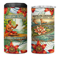 Fiji Taveuni Island Dateline Crossing 4 in 1 Can Cooler Tumbler Tropical Cultural Landscape With Tagimoucia Floral Pattern