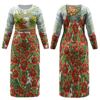 Fiji Taveuni Island Dateline Crossing Family Matching Long Sleeve Bodycon Dress and Hawaiian Shirt Tropical Cultural Landscape With Tagimoucia Floral Pattern
