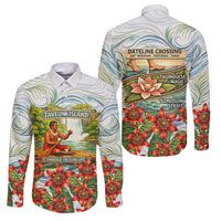 Fiji Taveuni Island Dateline Crossing Family Matching Long Sleeve Bodycon Dress and Hawaiian Shirt Tropical Cultural Landscape With Tagimoucia Floral Pattern
