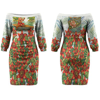 Fiji Taveuni Island Dateline Crossing Family Matching Off The Shoulder Long Sleeve Dress and Hawaiian Shirt Tropical Cultural Landscape With Tagimoucia Floral Pattern