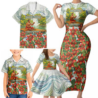 Fiji Taveuni Island Dateline Crossing Family Matching Short Sleeve Bodycon Dress and Hawaiian Shirt Tropical Cultural Landscape With Tagimoucia Floral Pattern