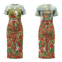 Fiji Taveuni Island Dateline Crossing Family Matching Short Sleeve Bodycon Dress and Hawaiian Shirt Tropical Cultural Landscape With Tagimoucia Floral Pattern
