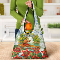 Fiji Taveuni Island Dateline Crossing Grocery Bag Tropical Cultural Landscape With Tagimoucia Floral Pattern