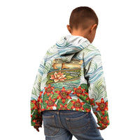 Fiji Taveuni Island Dateline Crossing Kid Hoodie Tropical Cultural Landscape With Tagimoucia Floral Pattern