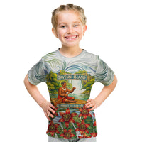 Fiji Taveuni Island Dateline Crossing Kid T Shirt Tropical Cultural Landscape With Tagimoucia Floral Pattern