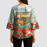 Fiji Taveuni Island Dateline Crossing Kimono Sleeve Blouse Tropical Cultural Landscape With Tagimoucia Floral Pattern
