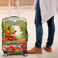 Fiji Taveuni Island Dateline Crossing Luggage Cover Tropical Cultural Landscape With Tagimoucia Floral Pattern