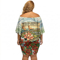 Fiji Taveuni Island Dateline Crossing Off Shoulder Short Dress Tropical Cultural Landscape With Tagimoucia Floral Pattern
