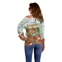 Fiji Taveuni Island Dateline Crossing Off Shoulder Sweater Tropical Cultural Landscape With Tagimoucia Floral Pattern