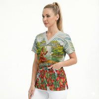 Fiji Taveuni Island Dateline Crossing Scrub Top Tropical Cultural Landscape With Tagimoucia Floral Pattern