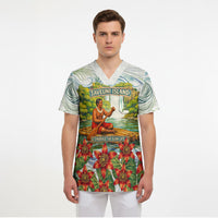 Fiji Taveuni Island Dateline Crossing Scrub Top Tropical Cultural Landscape With Tagimoucia Floral Pattern