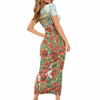 Fiji Taveuni Island Dateline Crossing Short Sleeve Bodycon Dress Tropical Cultural Landscape With Tagimoucia Floral Pattern