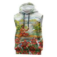 Fiji Taveuni Island Dateline Crossing Sleeveless Hoodie Tropical Cultural Landscape With Tagimoucia Floral Pattern