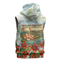 Fiji Taveuni Island Dateline Crossing Sleeveless Hoodie Tropical Cultural Landscape With Tagimoucia Floral Pattern