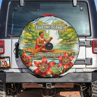 Fiji Taveuni Island Dateline Crossing Spare Tire Cover Tropical Cultural Landscape With Tagimoucia Floral Pattern