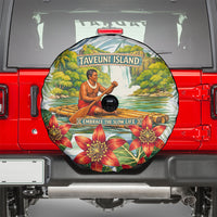 Fiji Taveuni Island Dateline Crossing Spare Tire Cover Tropical Cultural Landscape With Tagimoucia Floral Pattern