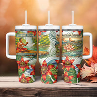 Fiji Taveuni Island Dateline Crossing Tumbler With Handle Tropical Cultural Landscape With Tagimoucia Floral Pattern