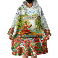Fiji Taveuni Island Dateline Crossing Wearable Blanket Hoodie Tropical Cultural Landscape With Tagimoucia Floral Pattern