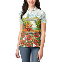 Fiji Taveuni Island Dateline Crossing Women Polo Shirt Tropical Cultural Landscape With Tagimoucia Floral Pattern