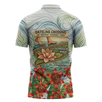 Fiji Taveuni Island Dateline Crossing Zipper Polo Shirt Tropical Cultural Landscape With Tagimoucia Floral Pattern