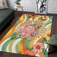 Hawaii Aloha Academy Back To School Area Rug Sea Turtle Tropical Hibiscus Flowers Retro Psychedelic
