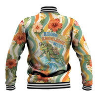 Hawaii Aloha Academy Back To School Baseball Jacket Sea Turtle Tropical Hibiscus Flowers Retro Psychedelic