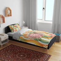 Hawaii Aloha Academy Back To School Bedding Set Sea Turtle Tropical Hibiscus Flowers Retro Psychedelic